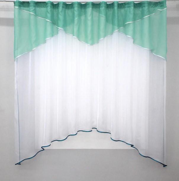 Тюль ухонная арка с ламбрекеном 270х170 см шифон Бирюзовый/Белый (025к)