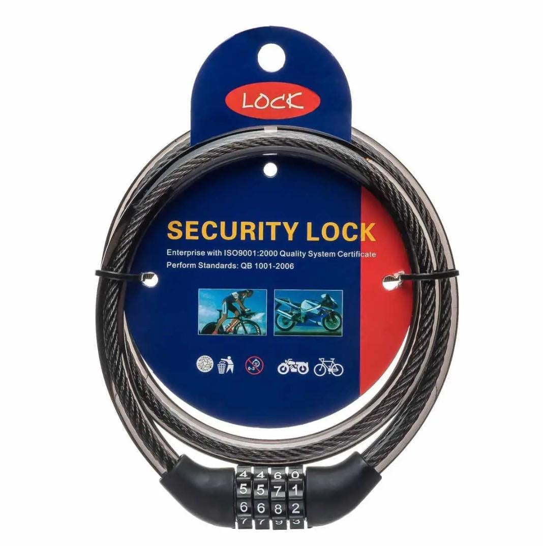 Замок велосипедний кодовий тросовий сталевий на 4 цифри 80 см (33676965)