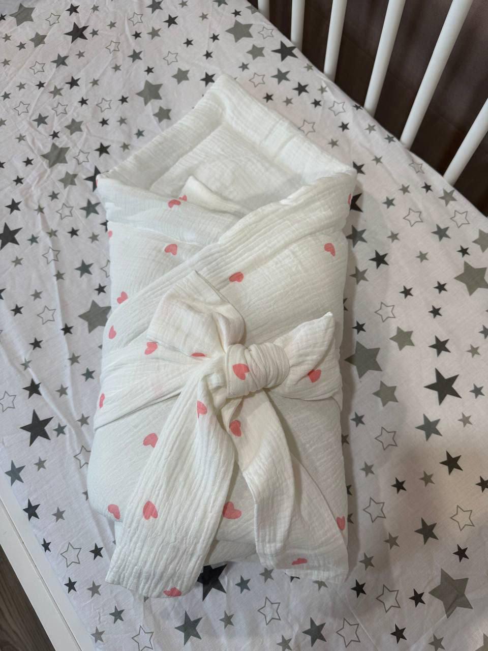 Конверт-одеяло для выписки из роддома муслиновый 75х100 см Белый (П4К-am-bant-005)