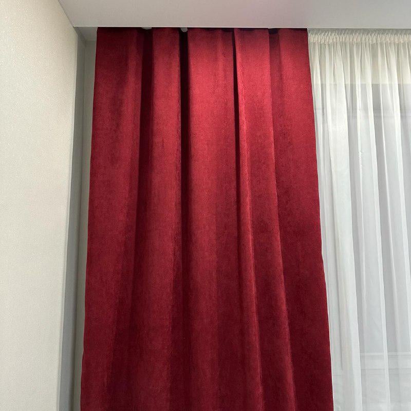 Комплект штор мікровелюр 2 шт. 1,5х2,7 м готові на шторній тасьмі 6 см Бордовий (petek-V510) - фото 8