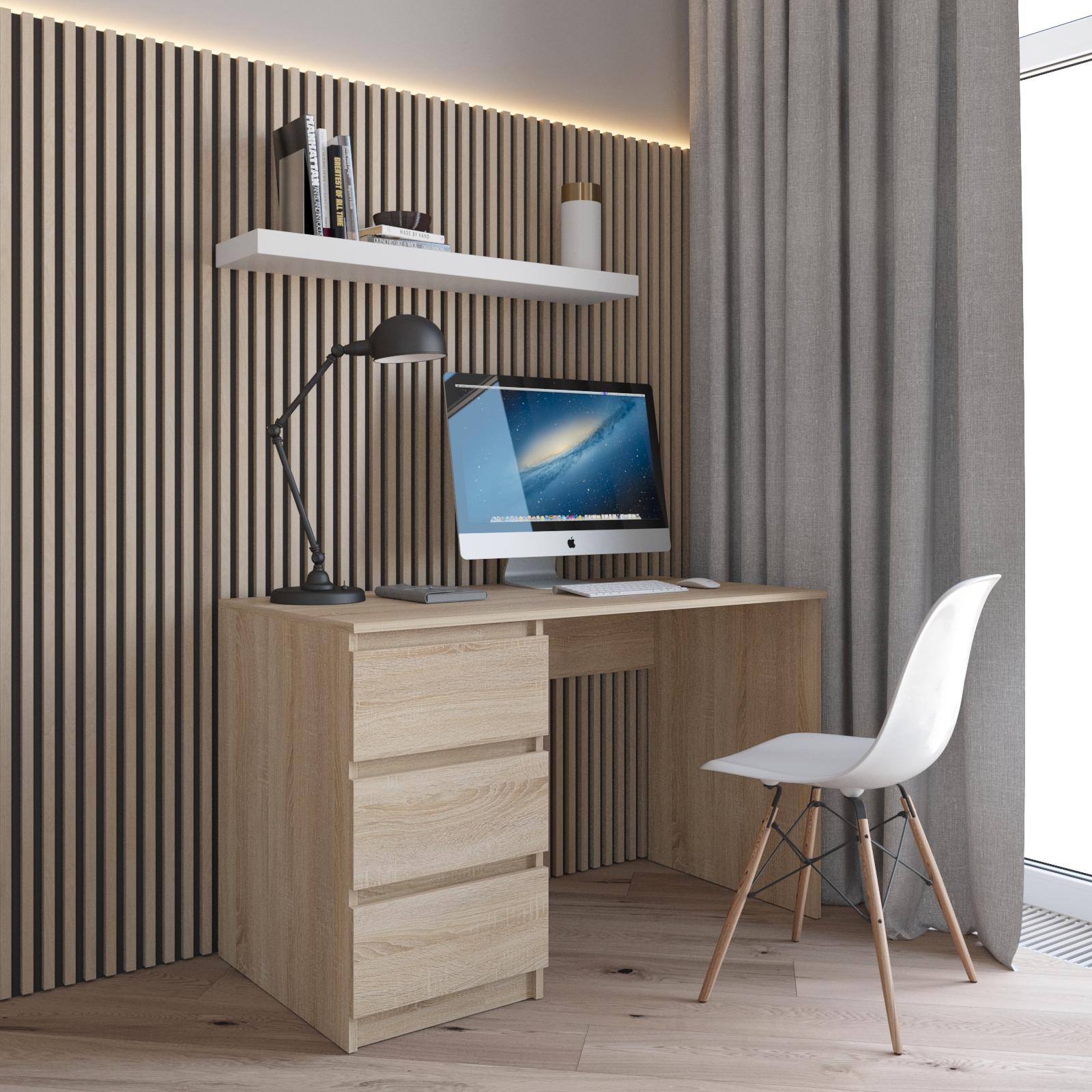 Стол компьютерный R-13 с тумбой слева три выдвижных ящика с фасадами Дуб сонома