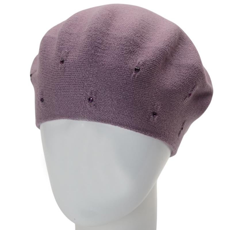 Берет віскозний подвійний жіночий невеликого об'єму Lirus Чілі one size Темно-Бузковий (284259) - фото 1