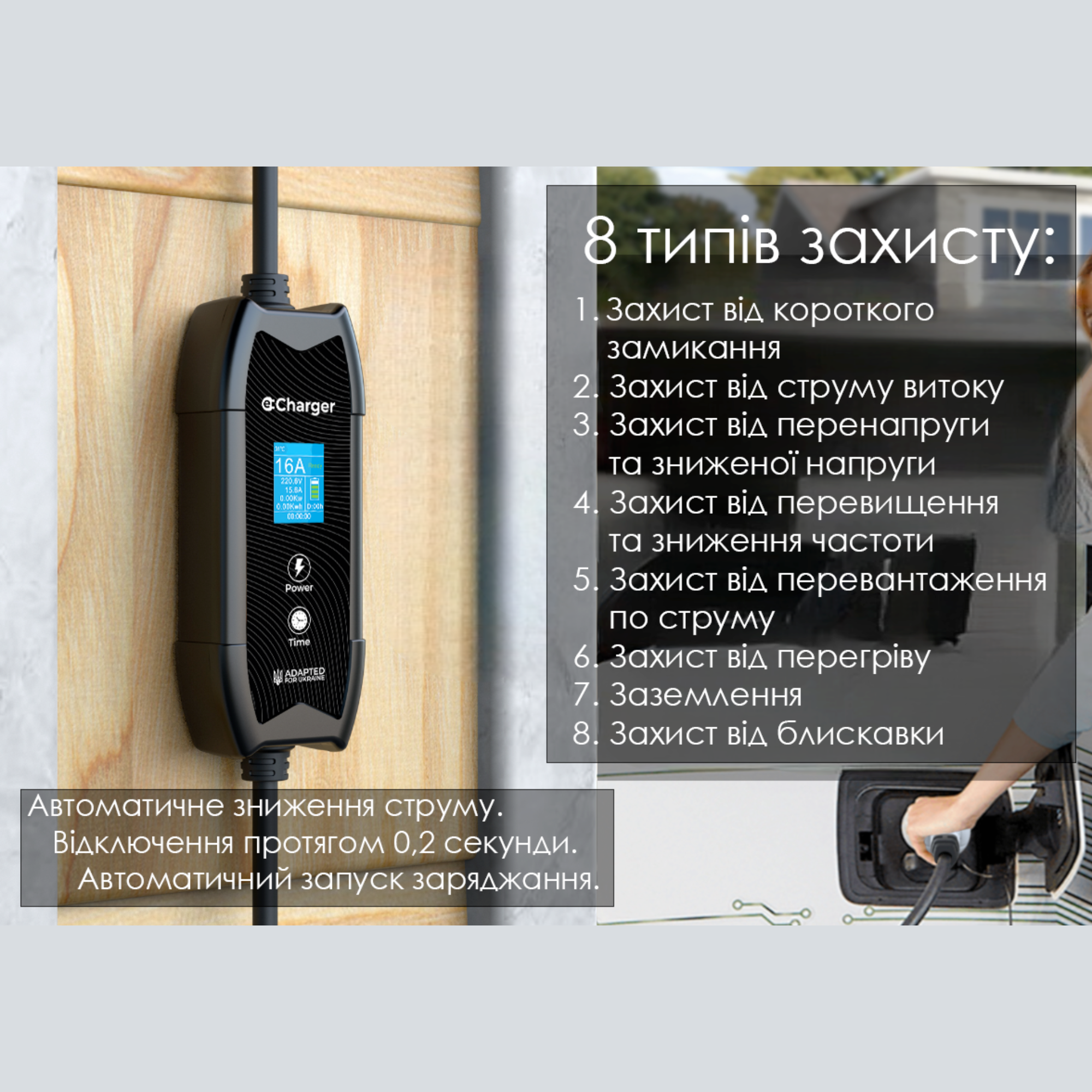 Зарядний пристрій для електромобіля Feyree EV Portable Type 1 16A 3,5 кВт 1-фазний - фото 4 Зарядний пристрій для електромобіля Feyree EV Portable Type 1 16A 3,5 кВт 1-фазний - фото 4