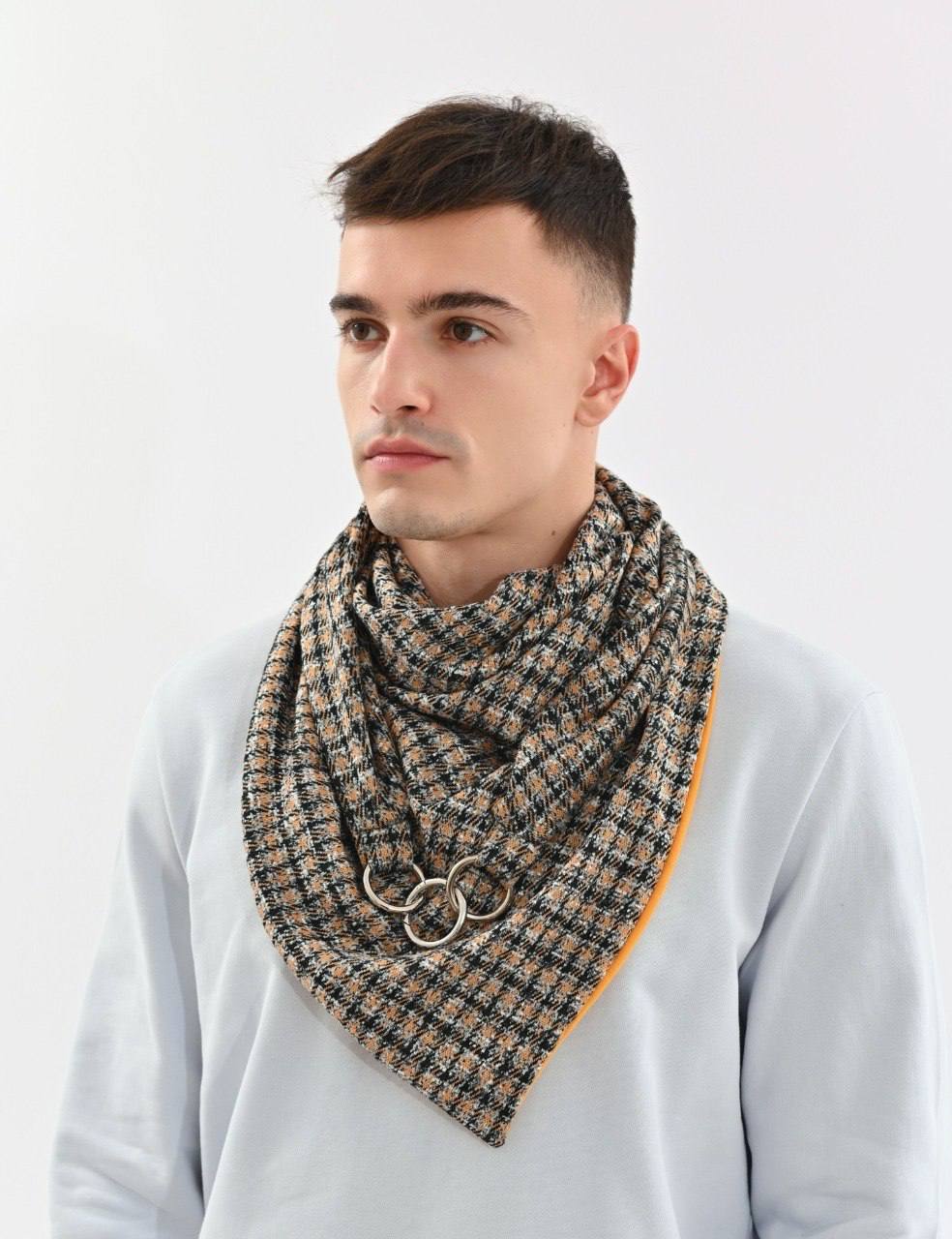 Шарф унісекс двостороній My scarf Едінбург Осінній джаз в клітинку трикотажний на металевих кільцях (39079197)