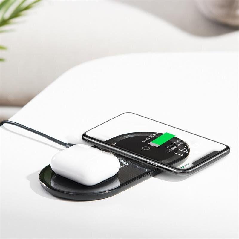 Бездротовий зарядний пристрій Baseus 2 в 1 Smart Wireless Charger for iPhone/Watch/AirPods Black