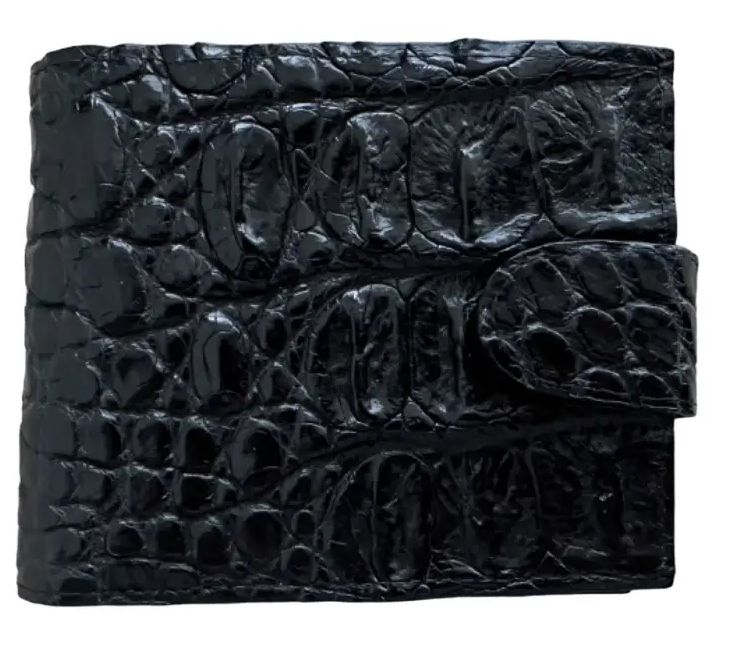 Кошелек портмоне Ekzotic leather с хлястиком из кожи крокодила Черный (cw35_4)