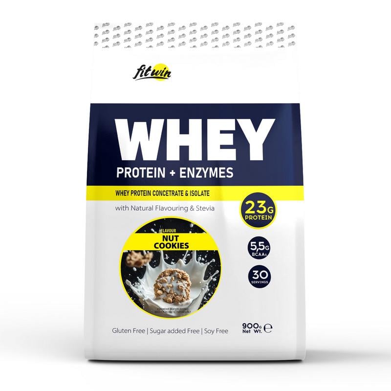 Протеин сывороточный FitWin Whey Protein + Enzymes 900 г Ореховое печенье