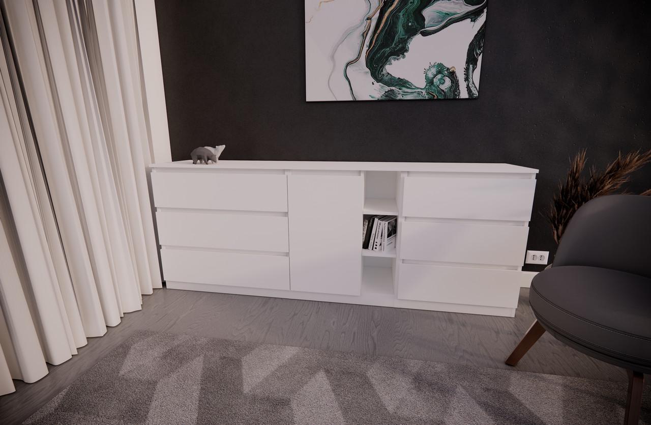 Комод MEBEX на 6 шухляд з центральною нішею 200х40х77 см Білий (VERTO3B2000WH) - фото 2 Комод MEBEX на 6 шухляд з центральною нішею 200х40х77 см Білий (VERTO3B2000WH) - фото 2