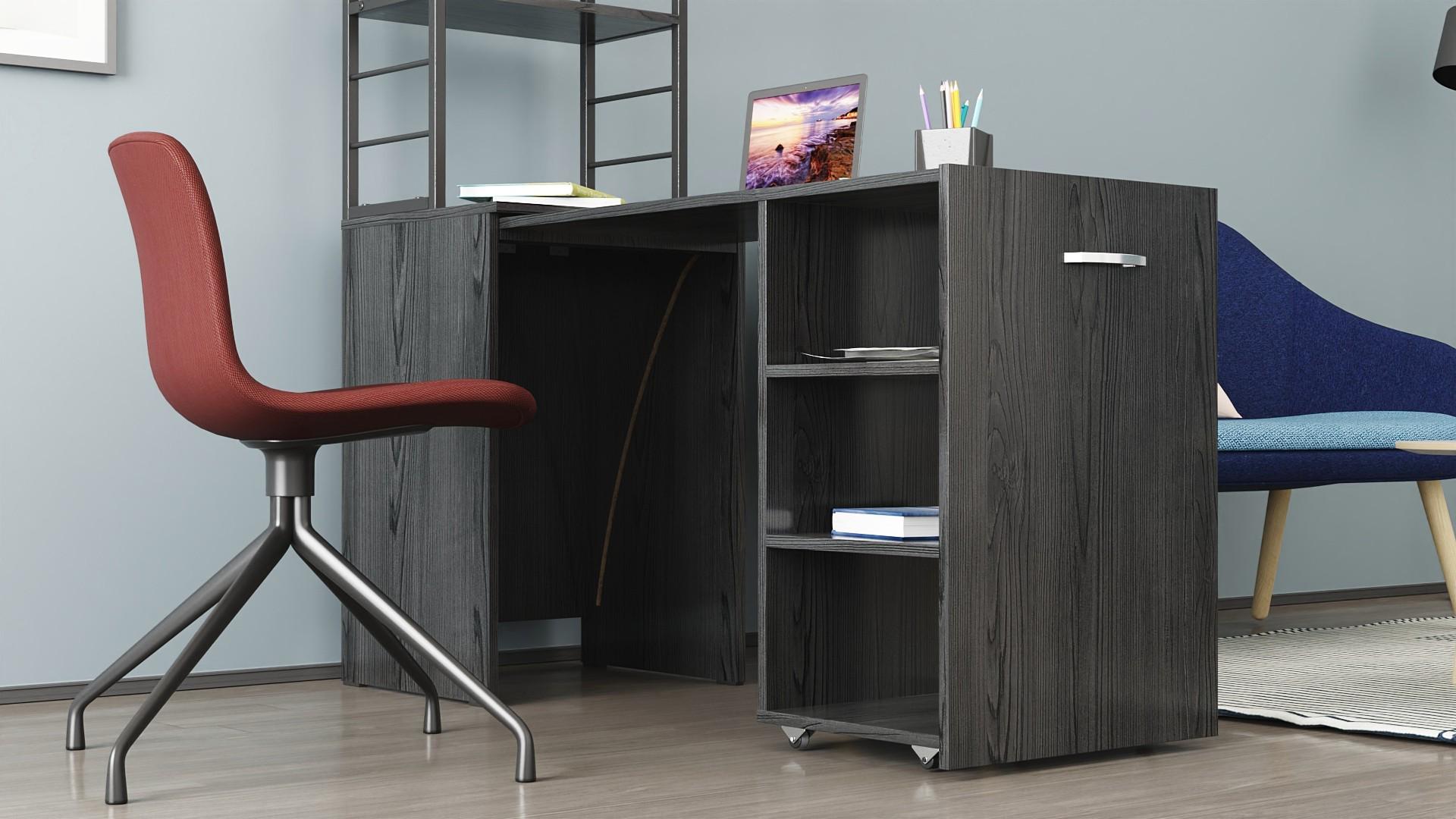 Стіл-тумба трансформер Ferrum-decor Смарт 4/2 з етажеркою метал/ДСП 16 мм 1430x1450x600 мм Чорний/Сосна Кембра (FRD-105132) - фото 4