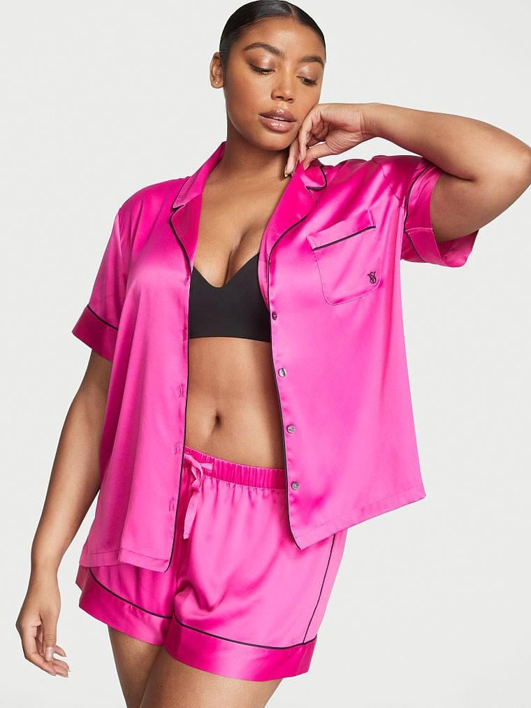 Піжама жіноча Victoria's Secret Satin Short Pajama Set сатинова M Фуксія (13832265) - фото 1