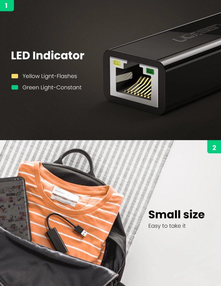 Мережевий адаптер UGREEN CR111 USB to RJ-45 Black (20256) - фото 8 Мережевий адаптер UGREEN CR111 USB to RJ-45 Black (20256) - фото 8