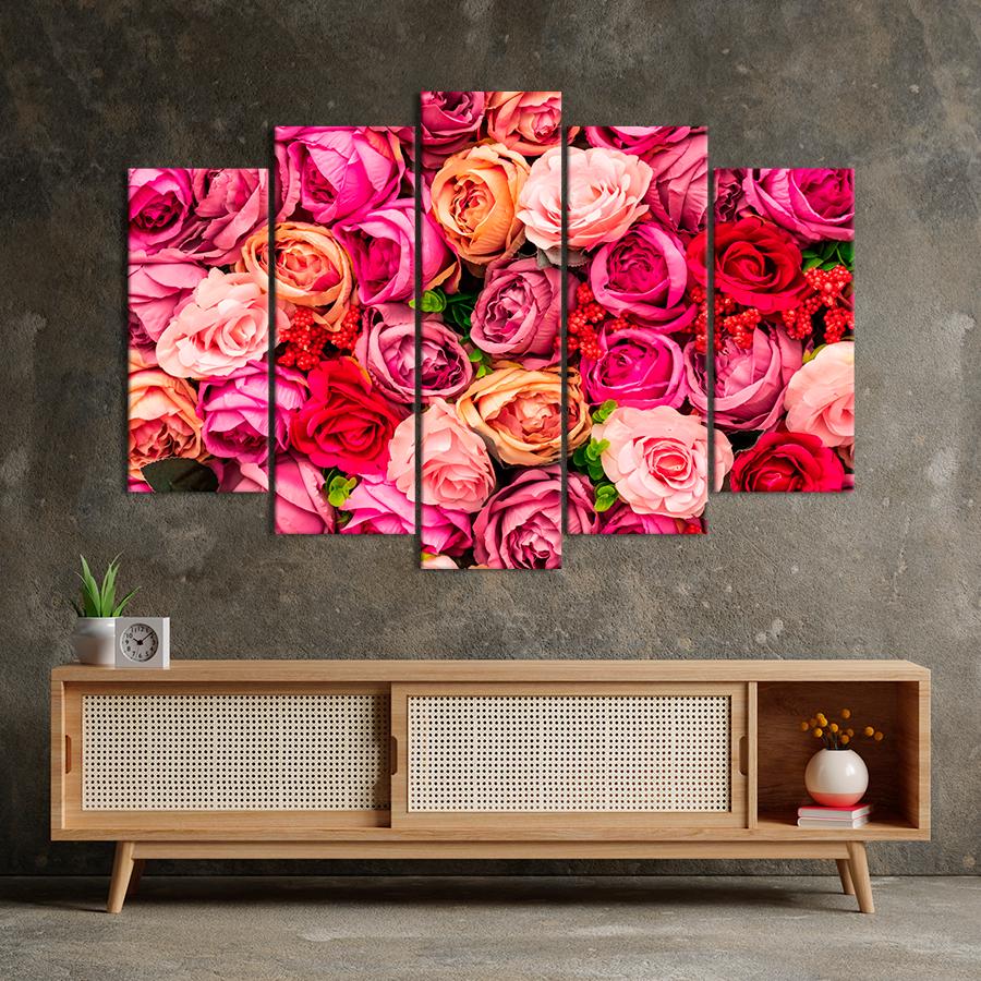 Картина квіти та рослини Яскраві різнокольорові троянди 137x85 см (A1035-5)