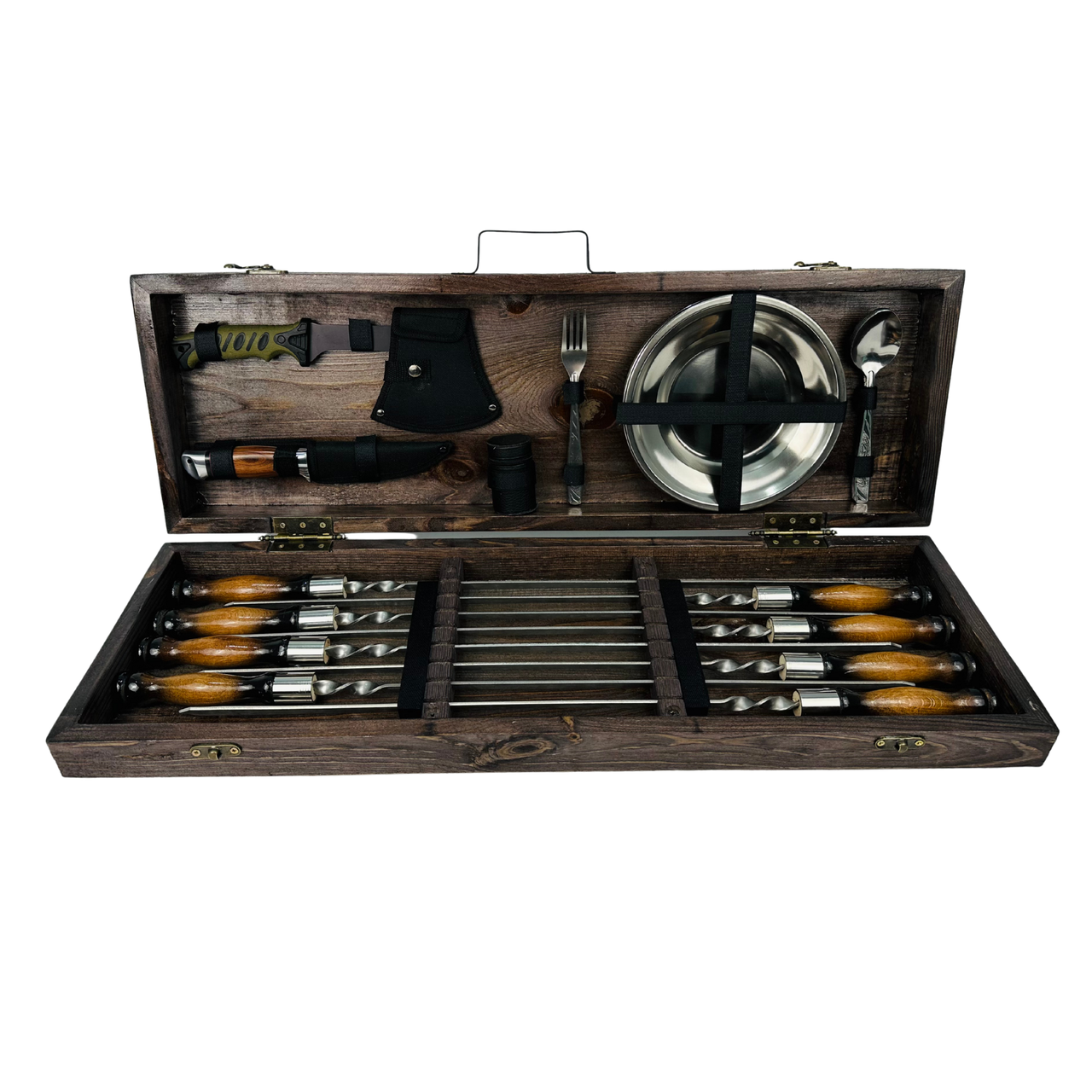 Набор шампуров Мясник из нержавеющей стали с аксессуарами в деревянном кейсе