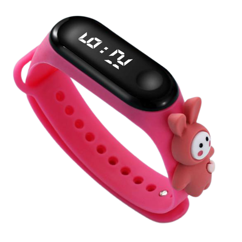 Часы электронные детские сенсорные с 3D браслетом Заяц водонепроницаемые Малиновый (1000052)