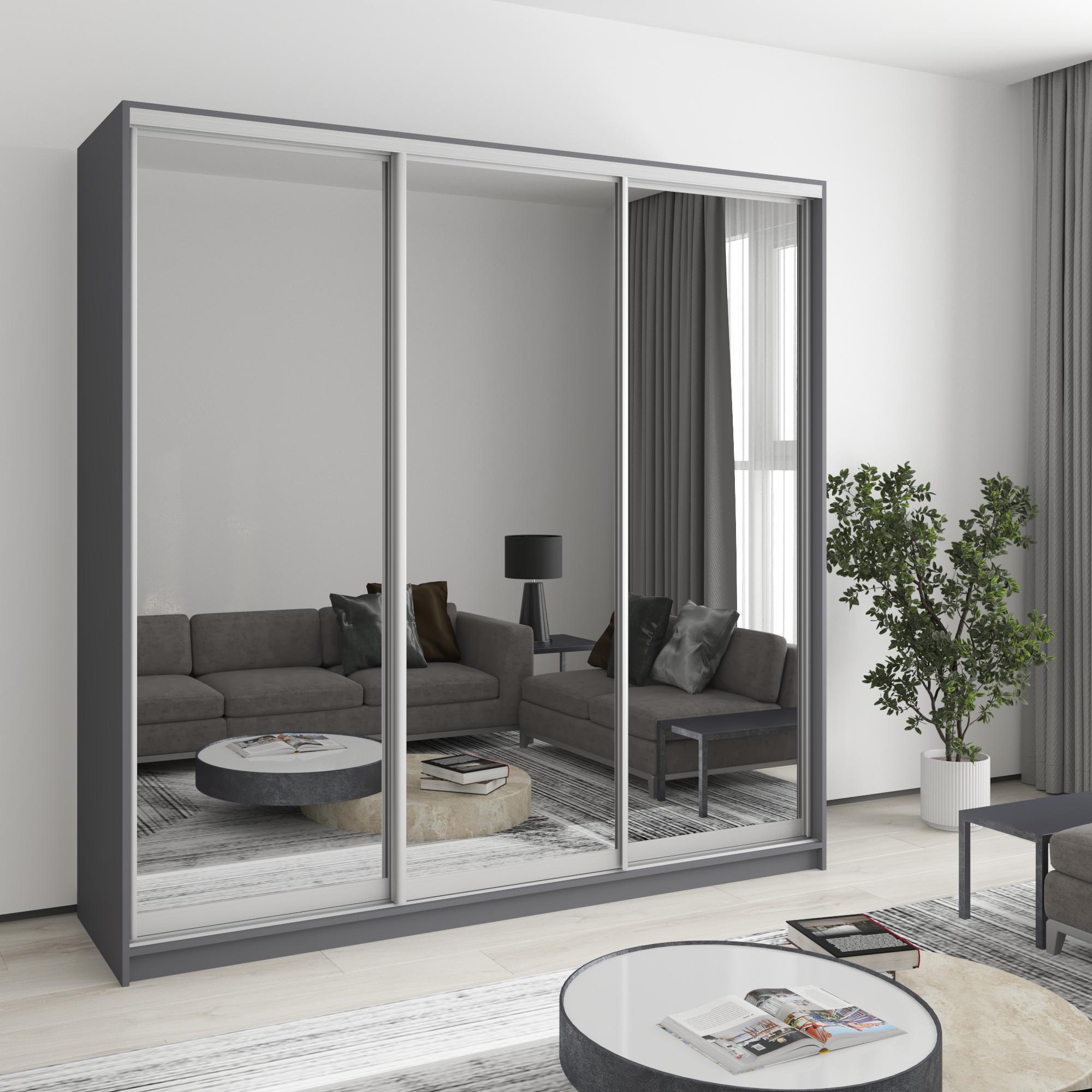Шкаф-купе трехдверный MebelStar Комбо AL 3 Зеркала 210x45x210 см Антрацит (MBS-3249) Шкаф-купе трехдверный MebelStar Комбо AL 3 Зеркала 210x45x210 см Антрацит (MBS-3249)