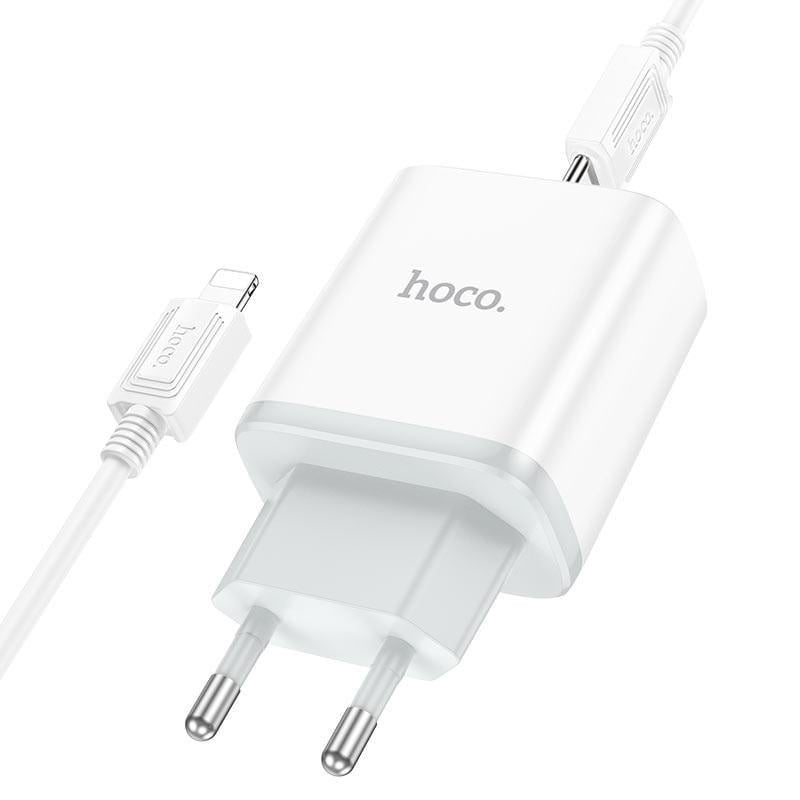 Зарядний пристрій мережевий з кабелем Hoco C104A Stage single port PD20W Charger Set C to iP EU White (6931474782908)