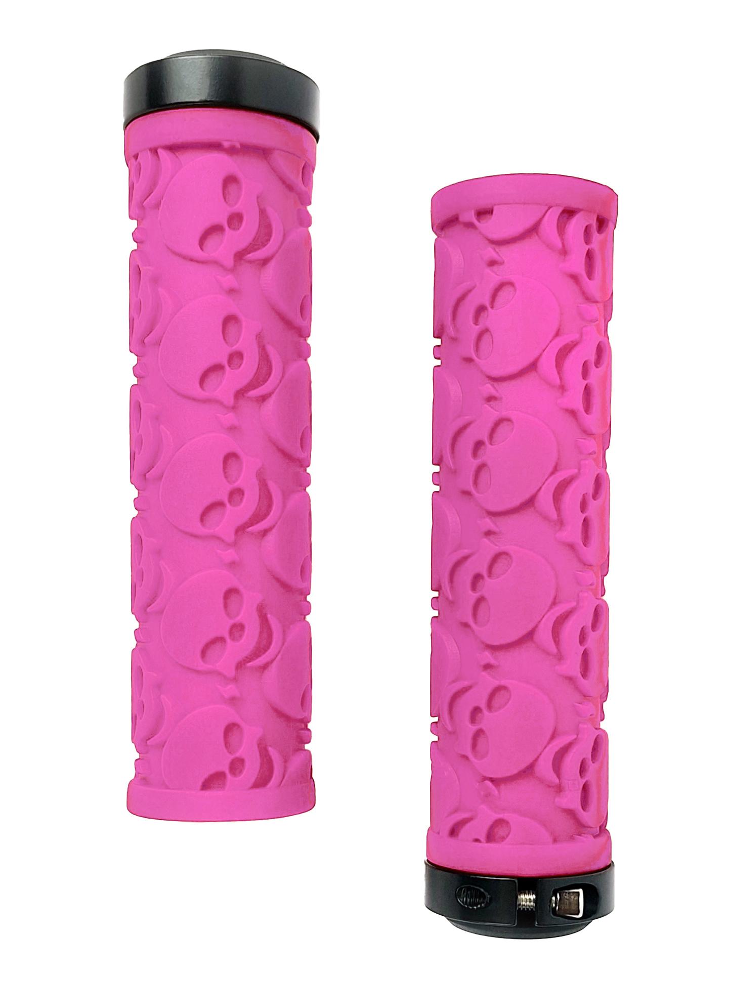 Грипсы резиновые прямые с черепами с алюминиевым замком 125 мм Розовый (G0001946)