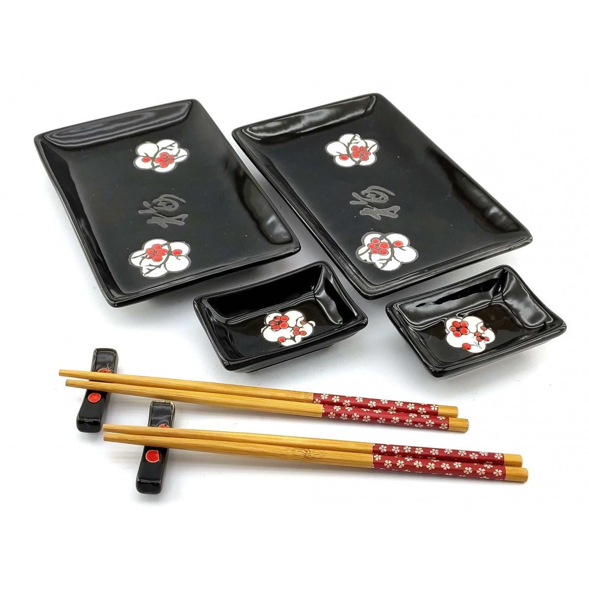 Столові сервізи для суші Квіти сакури з ієрогліфом на 2 персони 28х28,3х3,5 см Чорний (34281W)