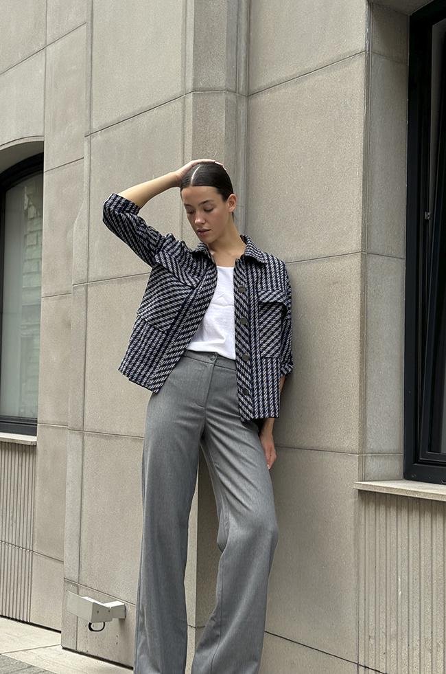 Рубашка женская Lipar 2940 в лапку повседневная р. 42 Черно-синий (16917325) - фото 3