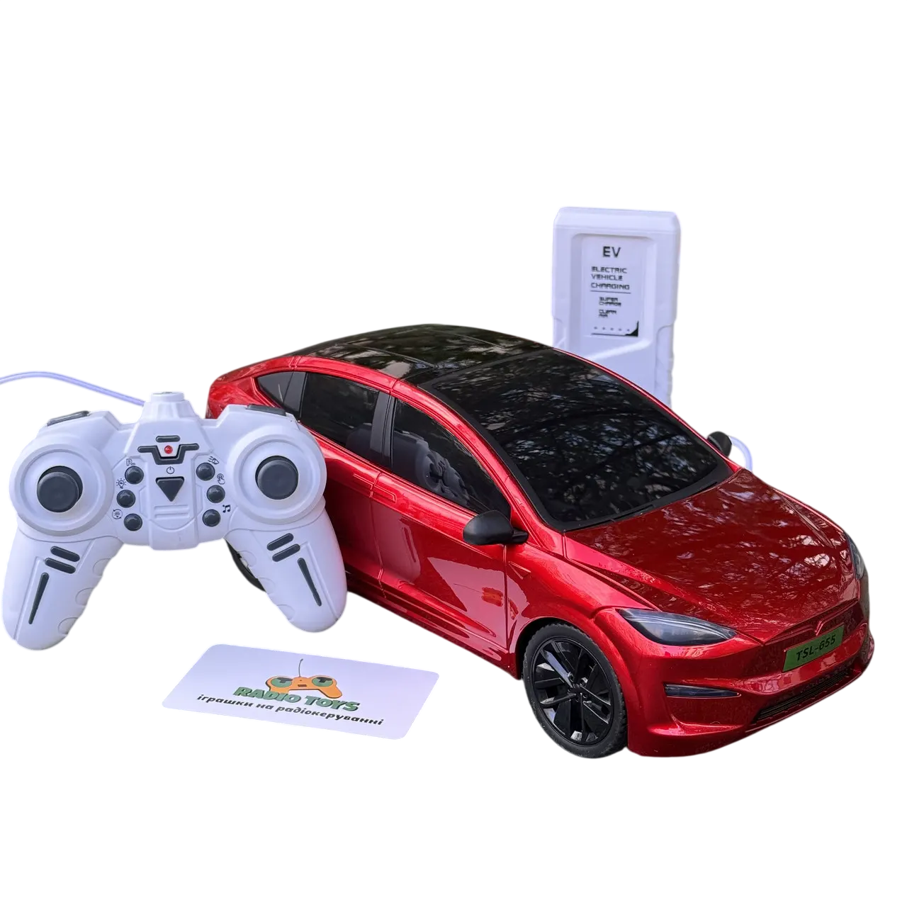 Инерционная металлопластиковая машинка TK Group PM3417 Tesla Model Х на радиоуправлении с зарядной станцией Красный (2858034222)