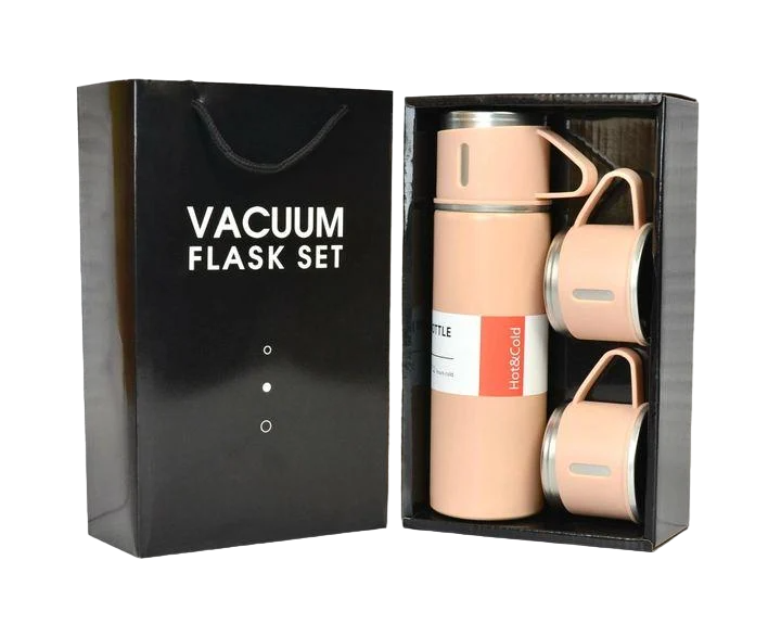 Набір подарунковий Hot&Cold термос з 3 кружками 500 мл Рожевий (TV-2)