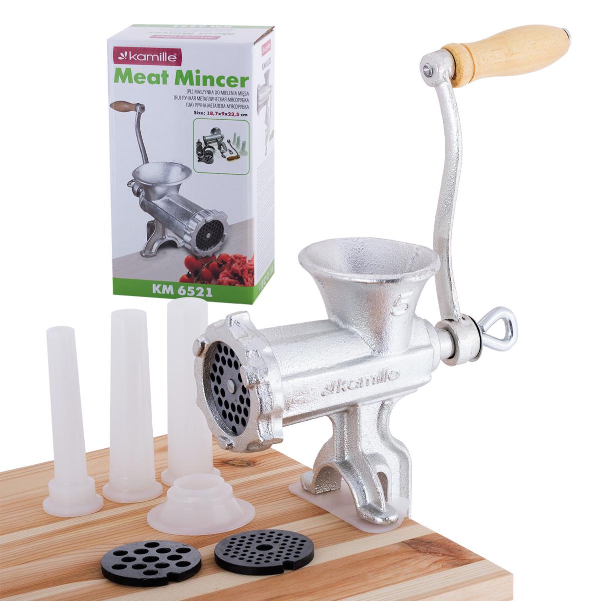 Мясорубка металлическая ручная Kamille KM-6521 3 насадки 15,5х9х25 см (29-84-6521)