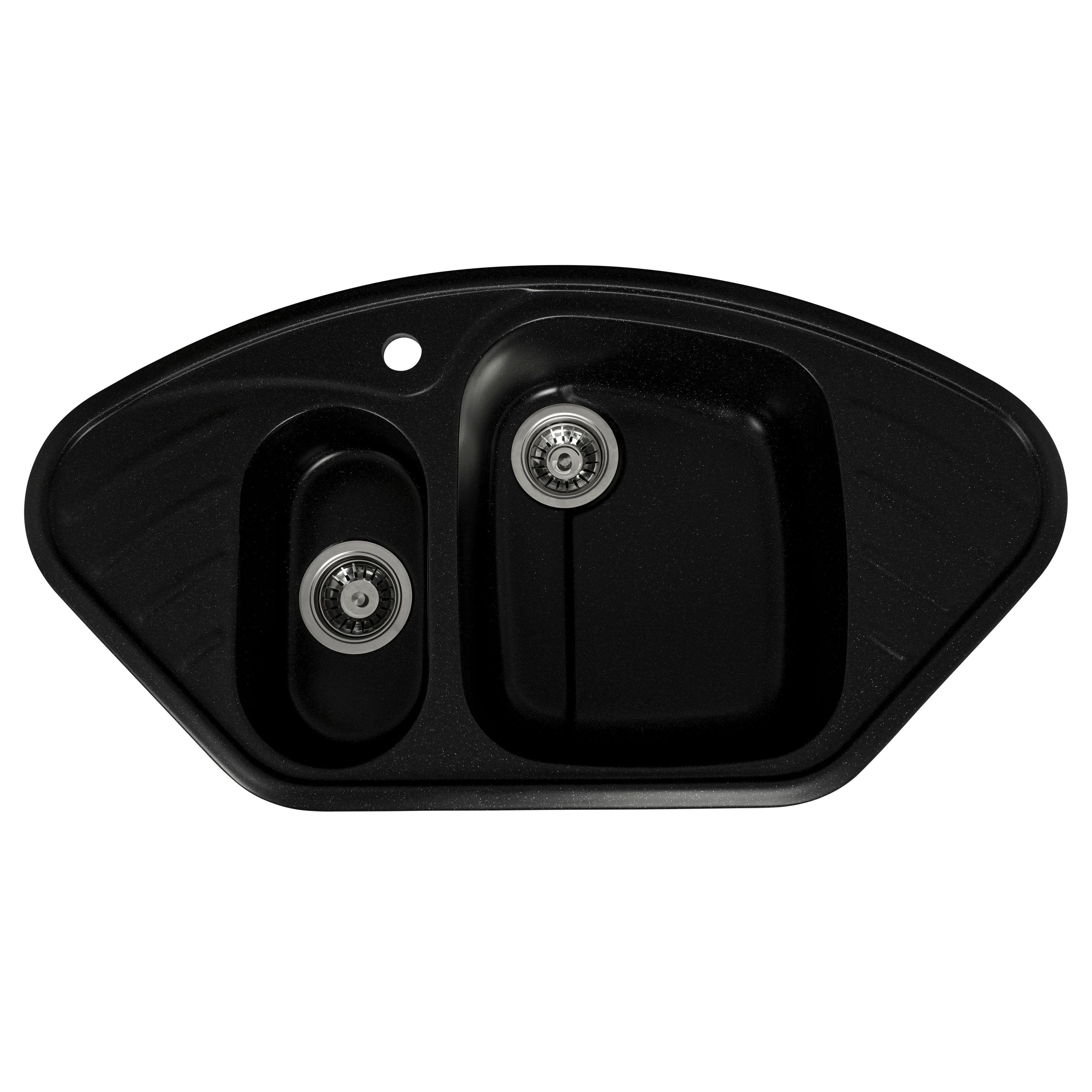 Мойка кухонная Platinum PLS-A24921 гранитная угловая полторы чаши 920x500 мм Черный (152324)