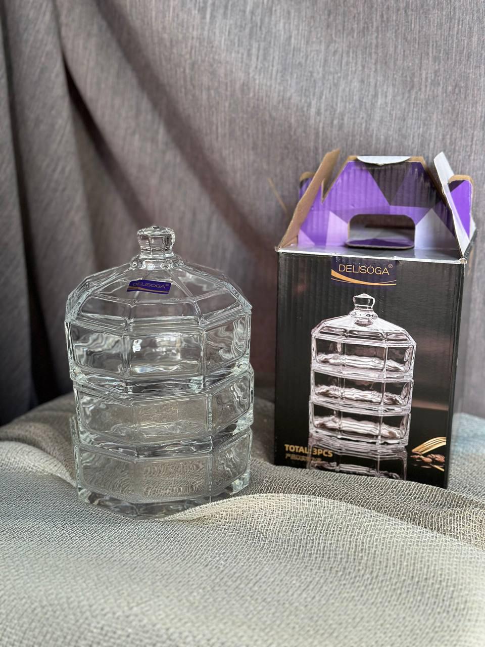 Цукерниця Olens Квартет скло 3 яруси по 300 мл Прозорий (102-015) - фото 4 Цукерниця Olens Квартет скло 3 яруси по 300 мл Прозорий (102-015) - фото 4