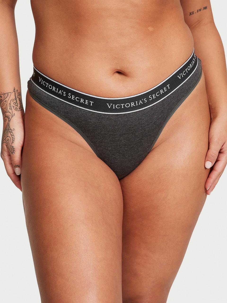 Труси жіночі Victoria's Secret Logo Cotton Thong стрінги L Сірий (2151282438) - фото 1