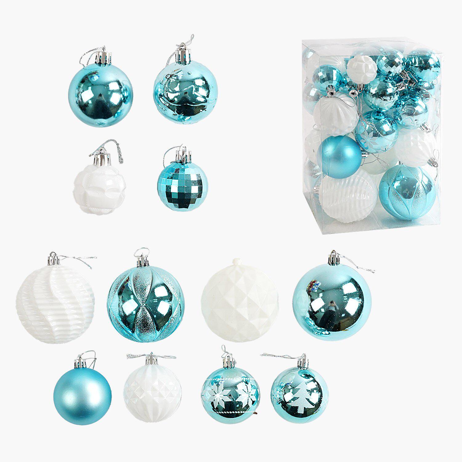 Набор новогодних украшений 34 шарика на елку разной текстуры Белый/Голубой (160785) Набор новогодних украшений 34 шарика на елку разной текстуры Белый/Голубой (160785)