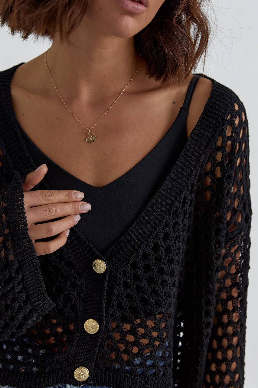 Кардиган укороченный на пуговицах L Черный (11092654) - фото 4 Кардиган укороченный на пуговицах L Черный (11092654) - фото 4