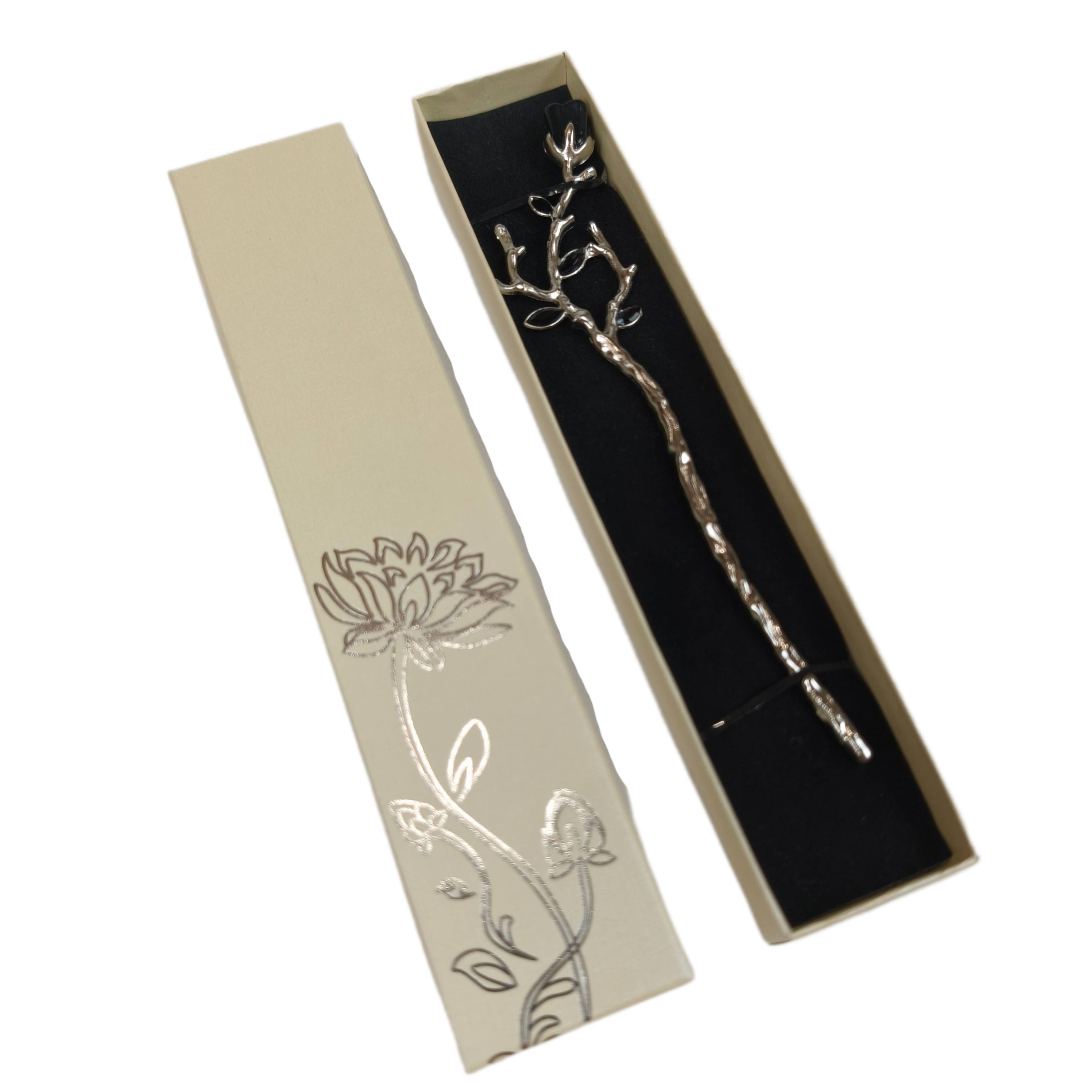 Заколка для волос металлическая с черной розой Серебристый (U8113)