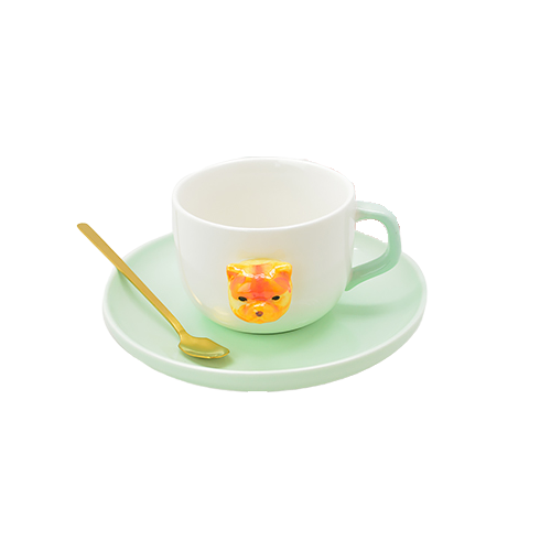 Чашка с блюдцем и ложкой Stenson Мордочки R88460 200 мл