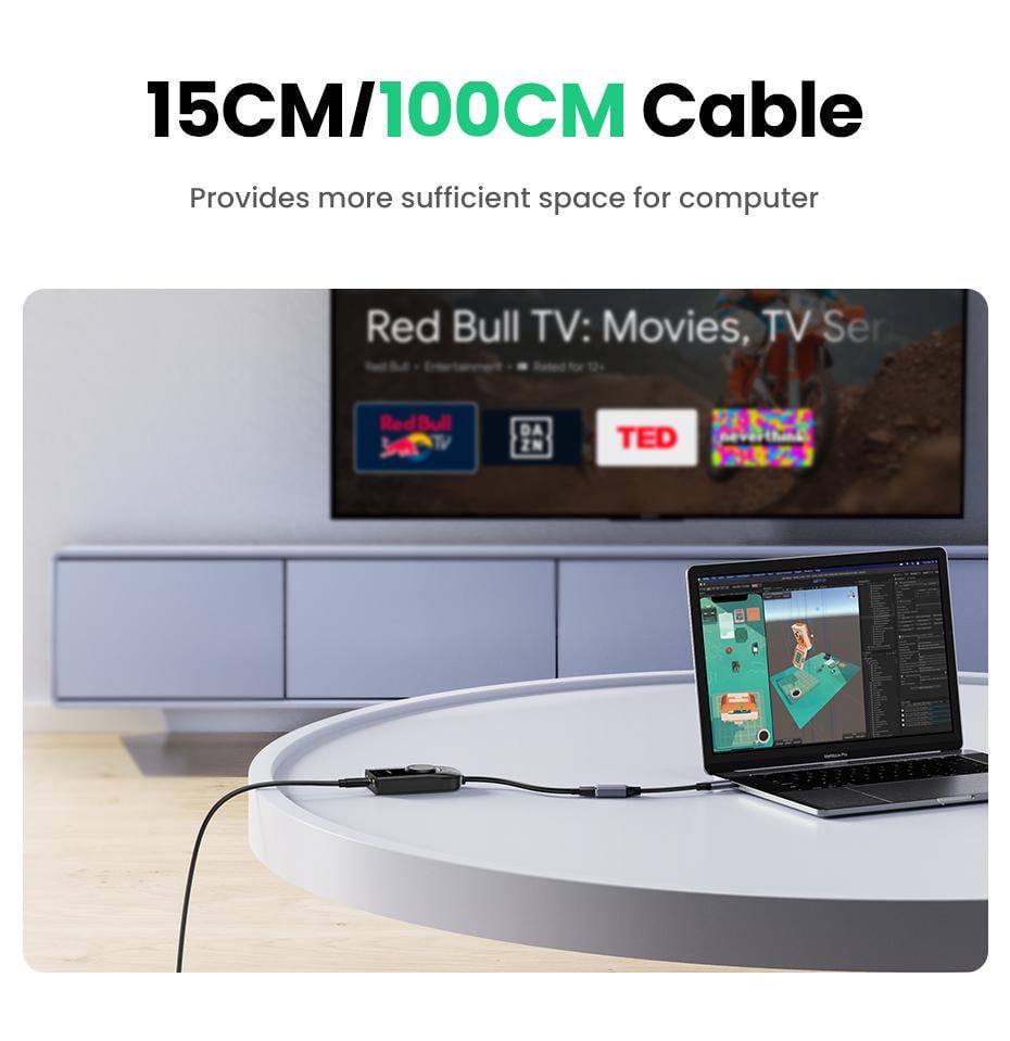 Звукова карта з підтримкою мікрофону UGREEN 0.15м USB-3x 3,5 мм minijack 16 біт/48 кГц TRS AUX з керуванням гучності Чорний (40964) - фото 5 Звукова карта з підтримкою мікрофону UGREEN 0.15м USB-3x 3,5 мм minijack 16 біт/48 кГц TRS AUX з керуванням гучності Чорний (40964) - фото 5