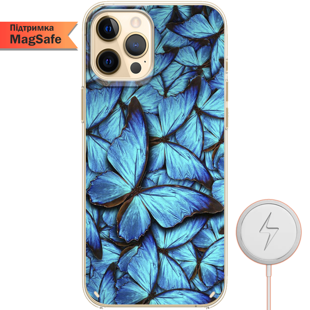 Чехол BoxFace iPhone 12 Pro Max лазурные бабочки Прозрачный силикон с поддержкой MageSafe (41085-up1550-41499)