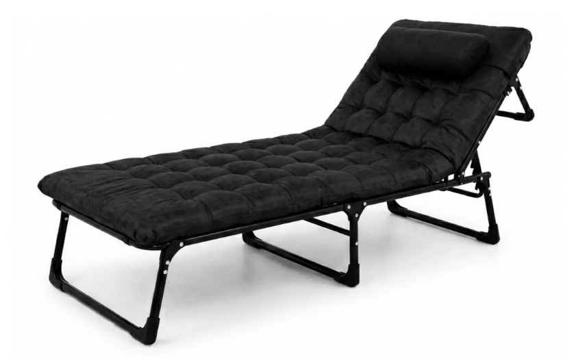 Розкладачка LEOBRO з оксамитовим матрацом та подушкою Black (LB-FB-A3-BLK)
