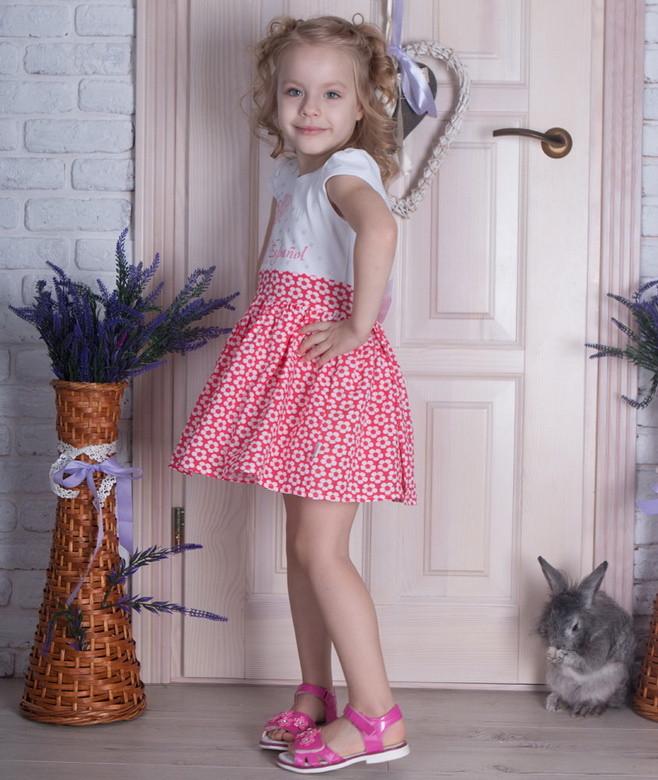 Платье детское хлопковое летнее для девочки Gabbi Веер 98 см Коралловый (10741)