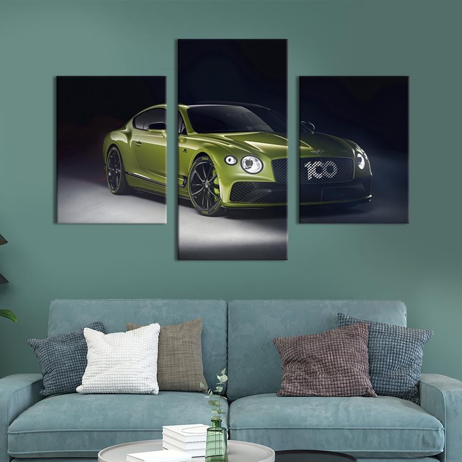 Картина на холсте триптих Bentley Continental GT в оливковом цвете 96x60 см (1288-32)
