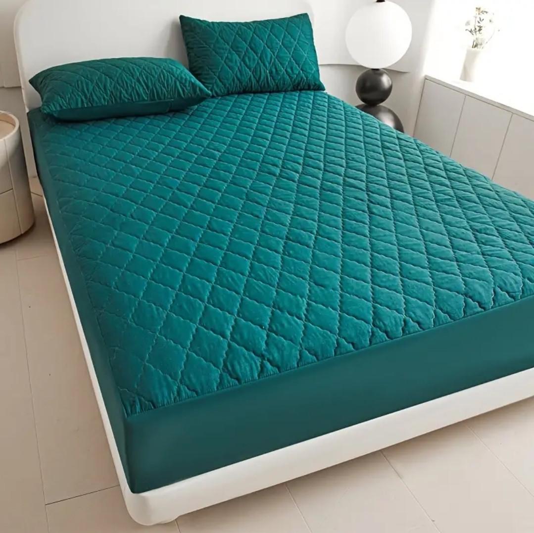 Простынь-чехол на матрас стеганый водостойкий 180х200х30 см Бирюзовый (2449622198)