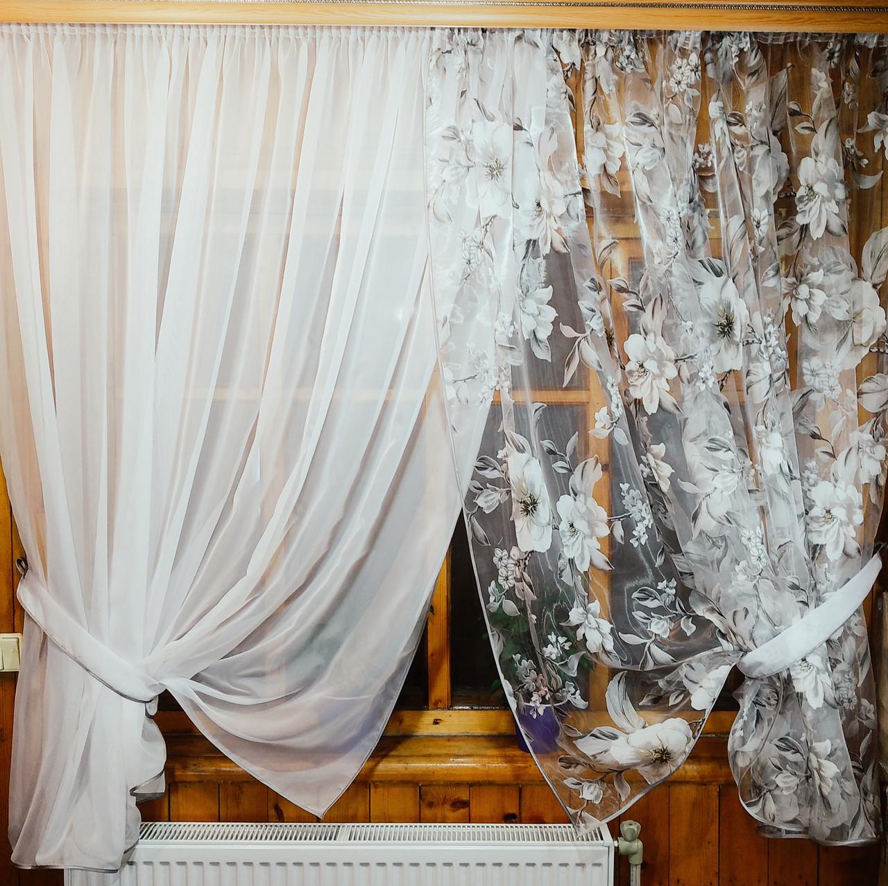 Шторы Вероника Белый/Яблочное цветение/Серый (1071482761) - фото 1 Шторы Вероника Белый/Яблочное цветение/Серый (1071482761) - фото 1