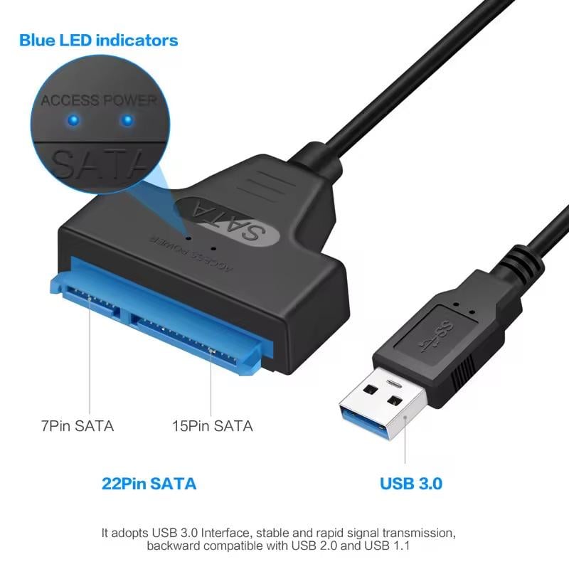 Кабель адаптер SATA 3 22pin to USB 6Gbps Black - фото 3