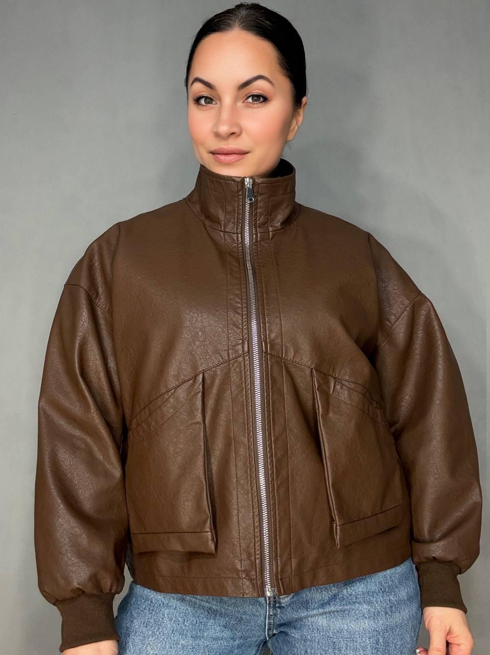 Куртка женская Buosc Hisae 80901 из экокожи оверсайз бомбер L Коричневый (6300)