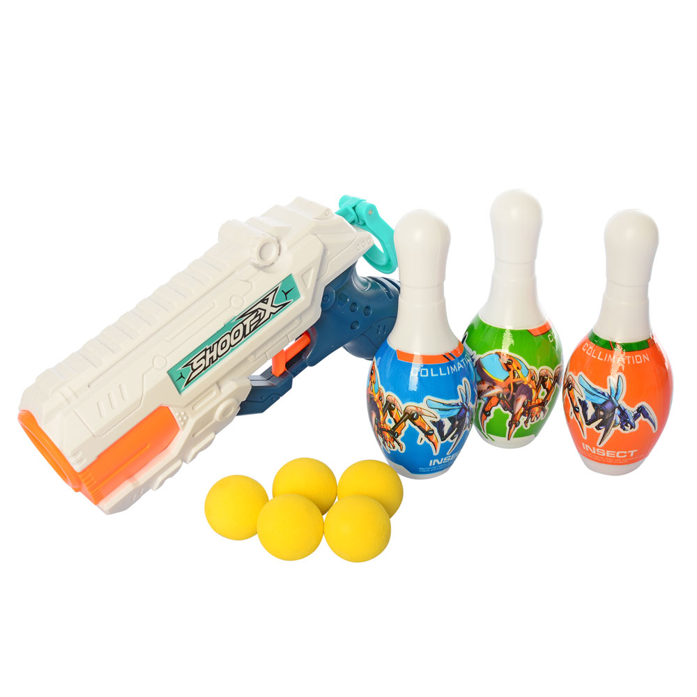 Пистолет детский с мягкими шариками и кеглями (648-31) Пистолет детский с мягкими шариками и кеглями (648-31)