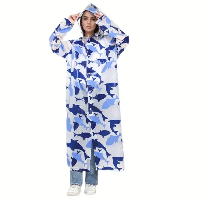 Дощовик-плащ багаторазовий Акули на кнопках з капюшоном універсальний Синій (CH-862Q)