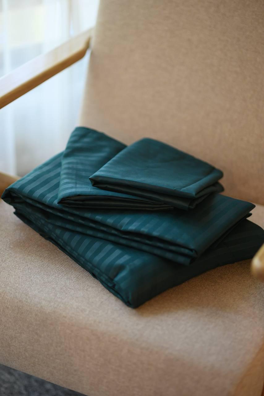 Комплект постільної білизни Signorina Siena зі страйп-сатину сімейний 50х70 см/70х70 см Темно-зелений (0011S) - фото 4