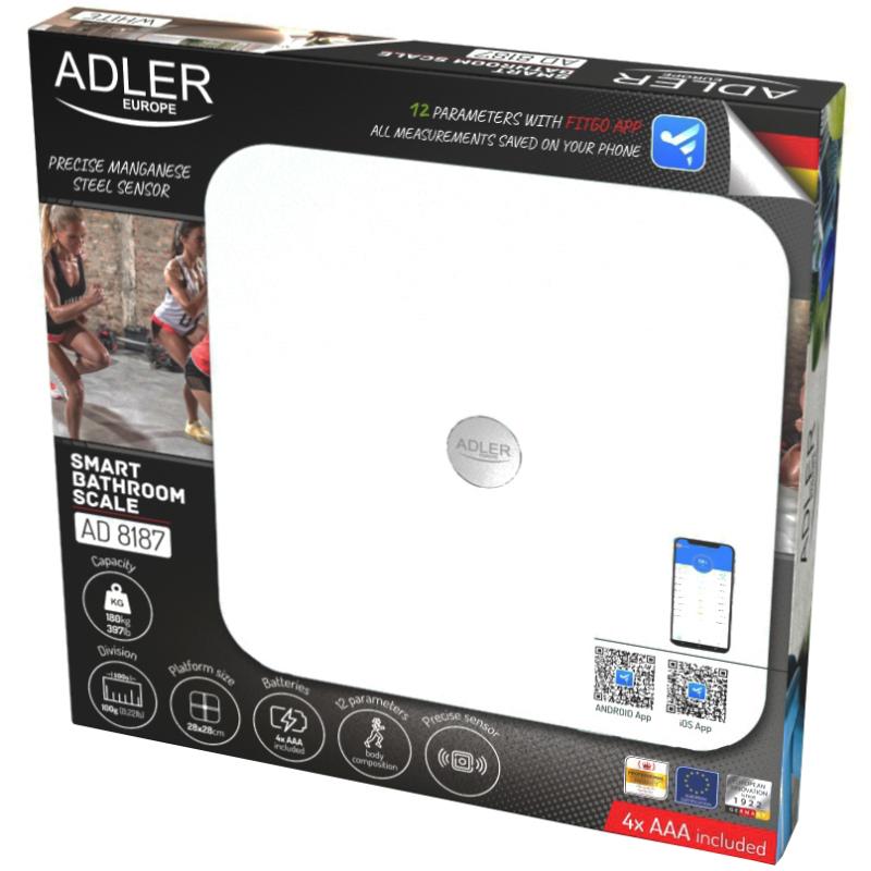 Ваги підлогові електронні Adler AD 8187 Smart до 180 кг 4хАААА автовимкнення White (AD8187W) - фото 3 Ваги підлогові електронні Adler AD 8187 Smart до 180 кг 4хАААА автовимкнення White (AD8187W) - фото 3