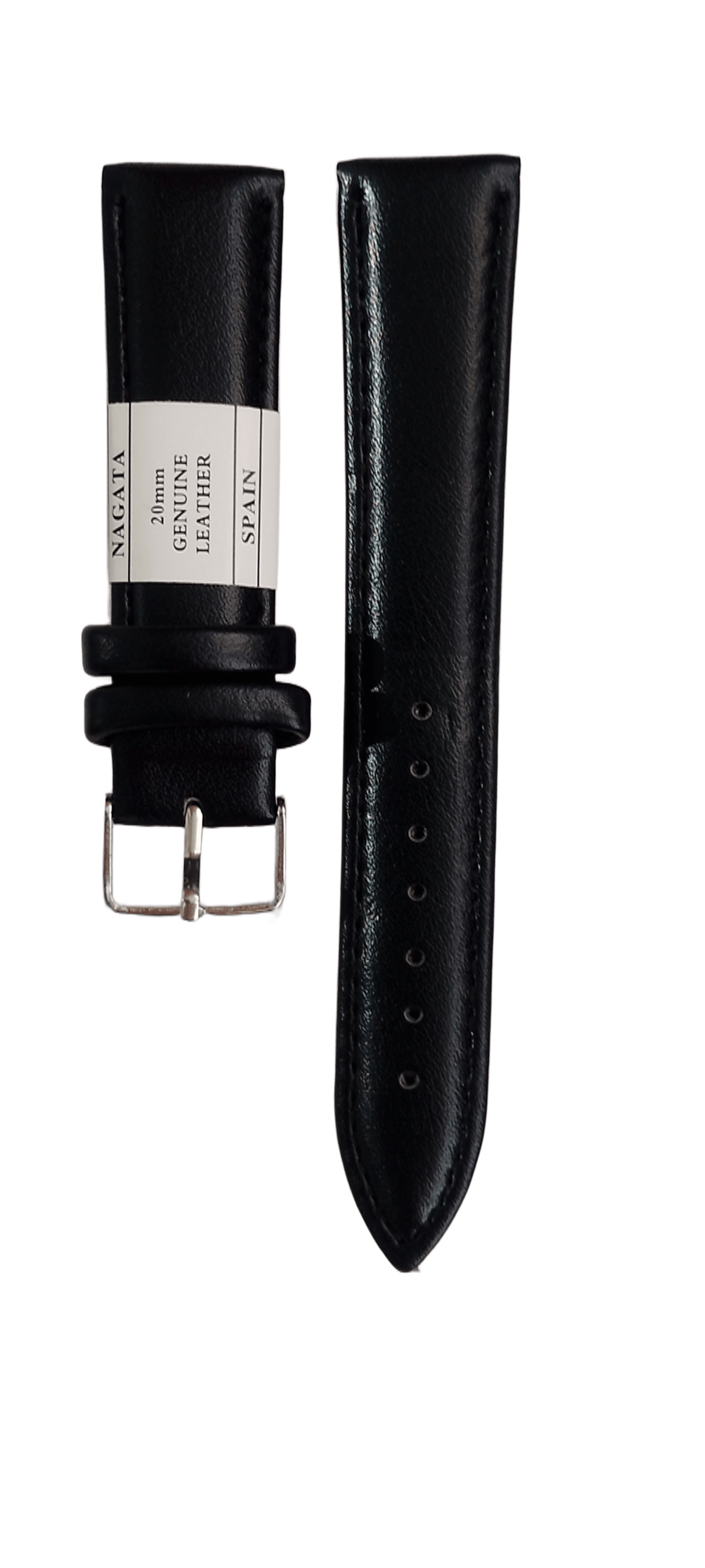 Ремешок для часов кожаный гладкий 20х180 мм Черный (4053)