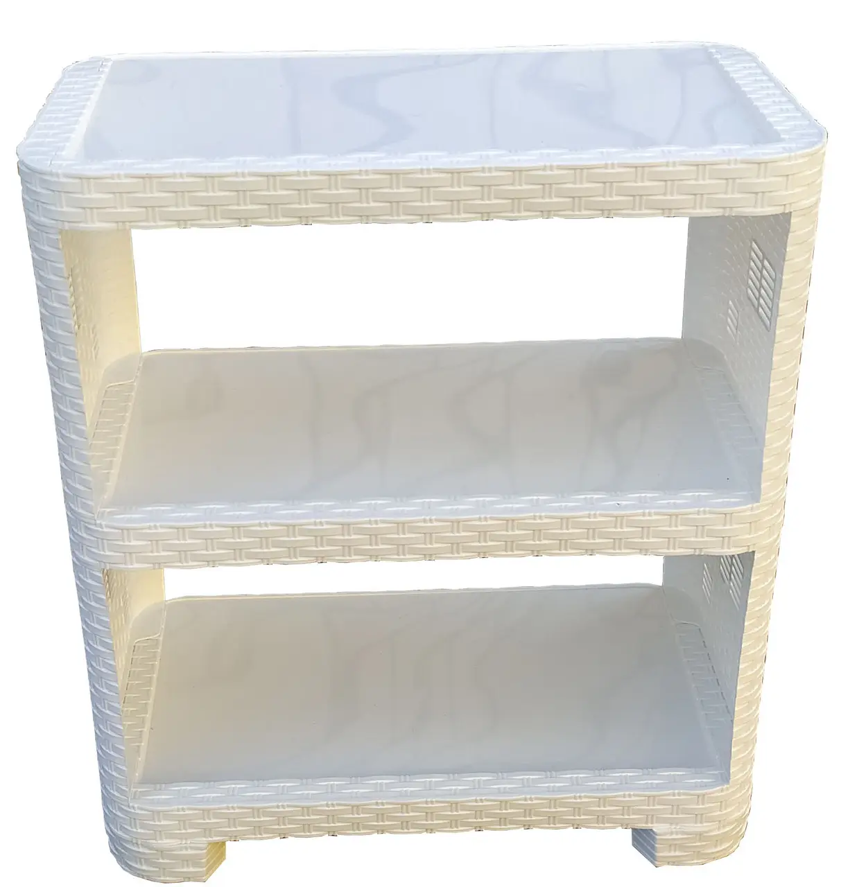 Этажерка пластиковая ПолимерАгро Ротанг на 3 яруса Белый (1392-БЛ) - фото 2 Этажерка пластиковая ПолимерАгро Ротанг на 3 яруса Белый (1392-БЛ) - фото 2