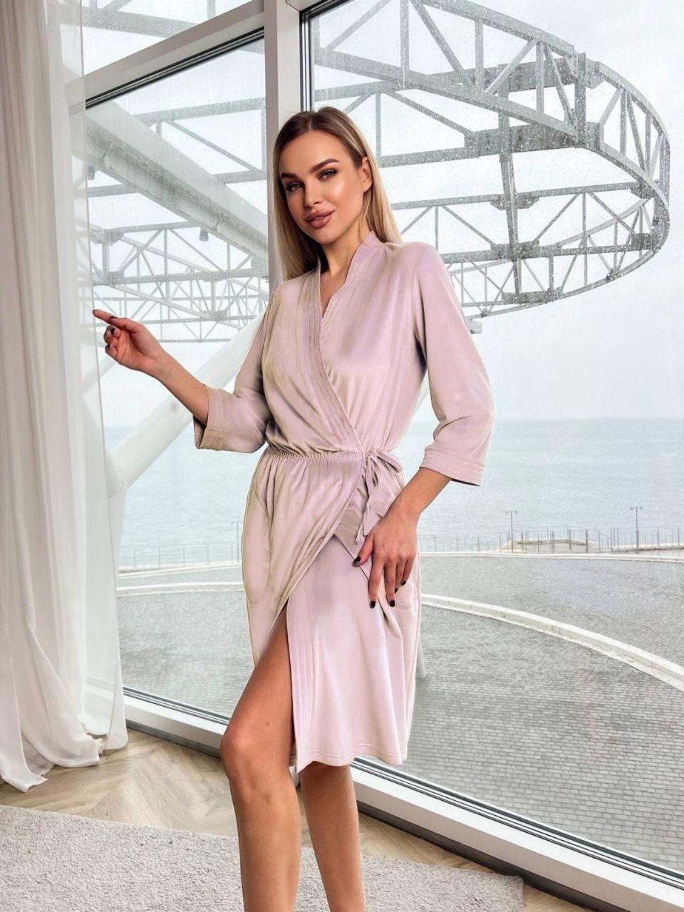 Халат женский Julia Ulich на запах с рукавами три четверти велюровый XXL Лате (ХВ2_33)