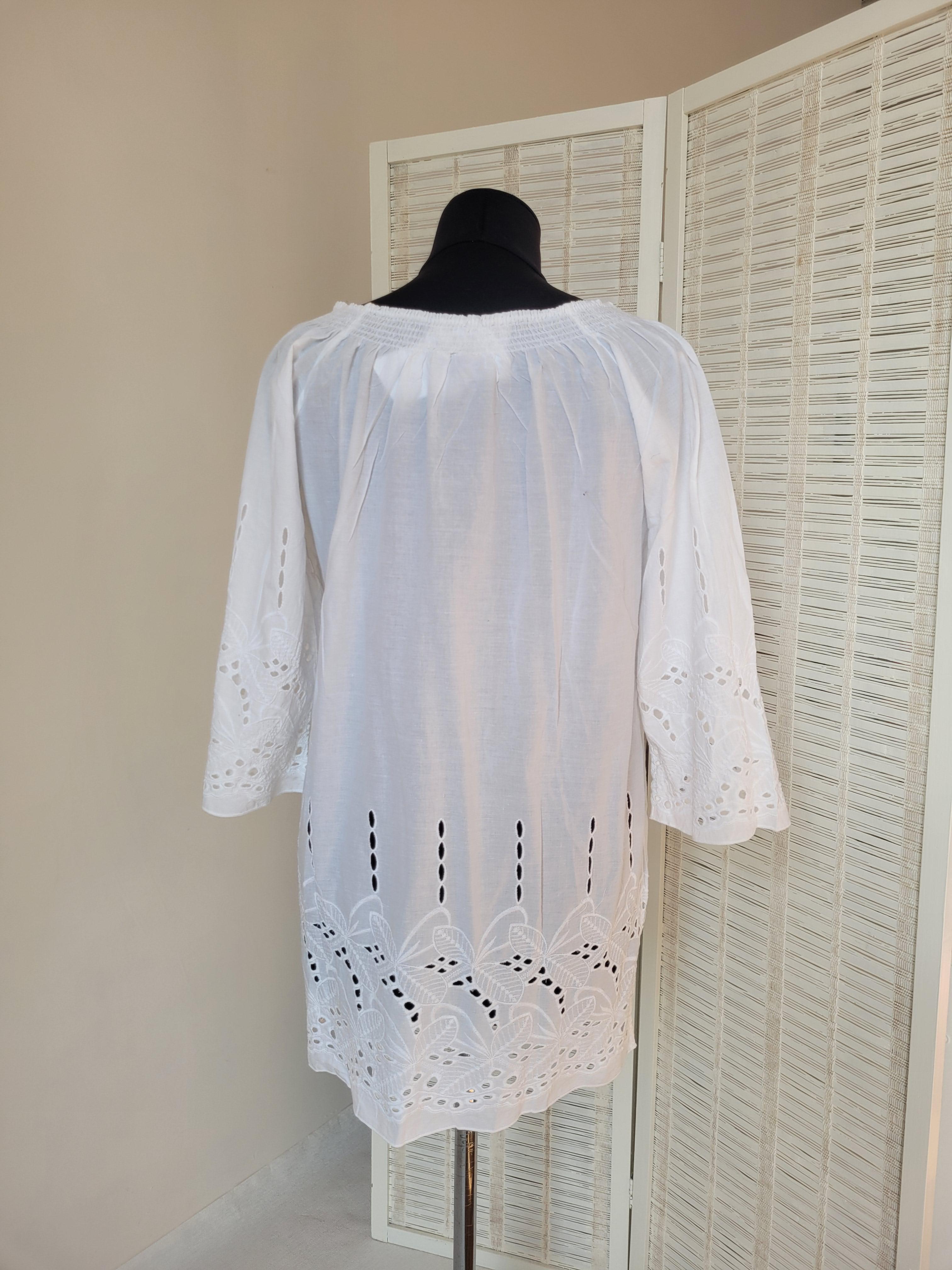 Блуза-туника женская летняя с прошвой XXL Белый - фото 2 Блуза-туника женская летняя с прошвой XXL Белый - фото 2